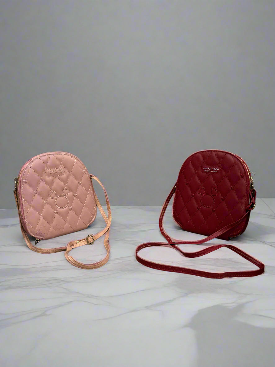 Mini Quilted Crossbody Bag – Dual Color Set (Pink & Maroon)