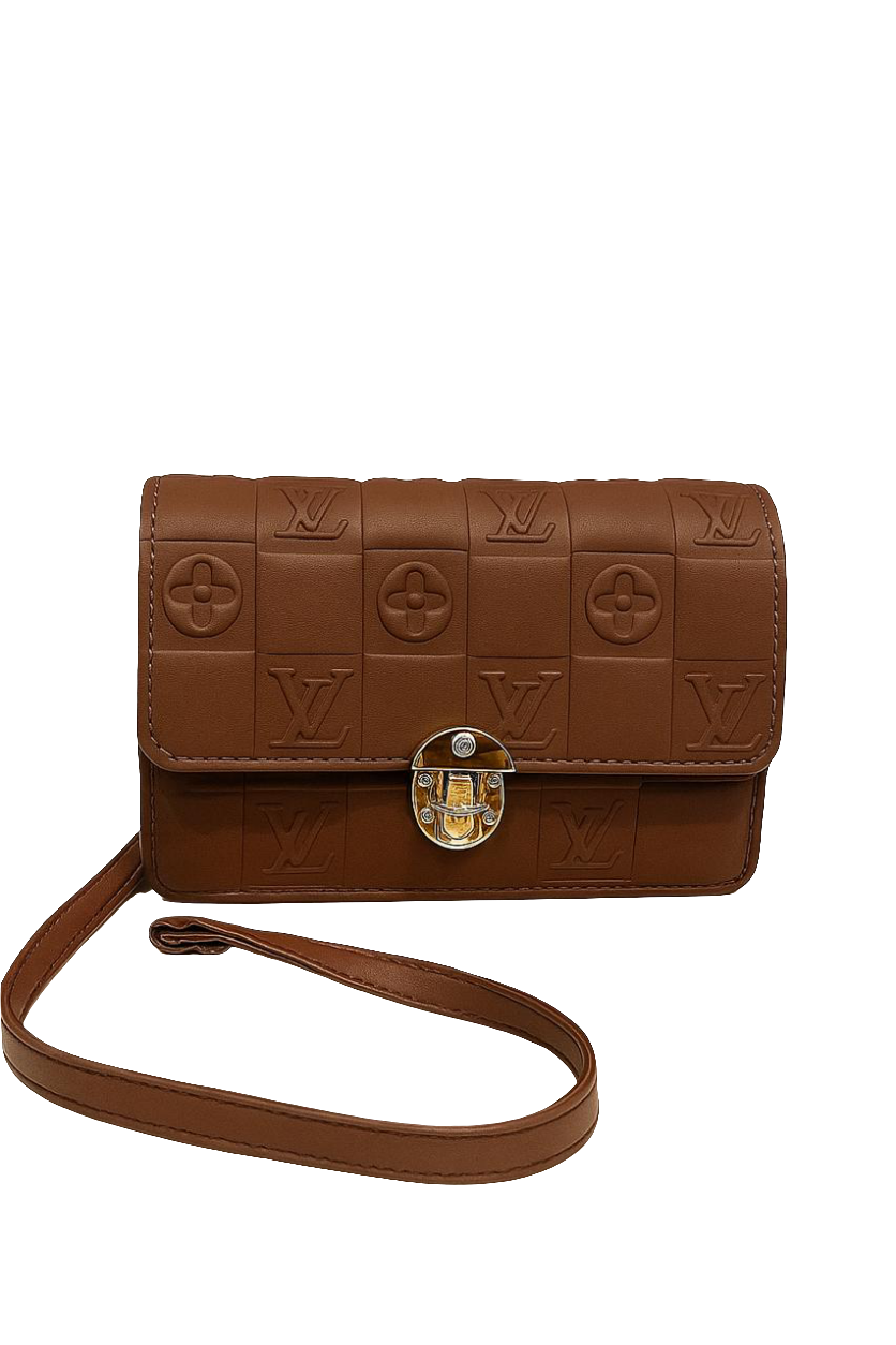 Embossed Designer Shoulder Bag with Gold Lock
