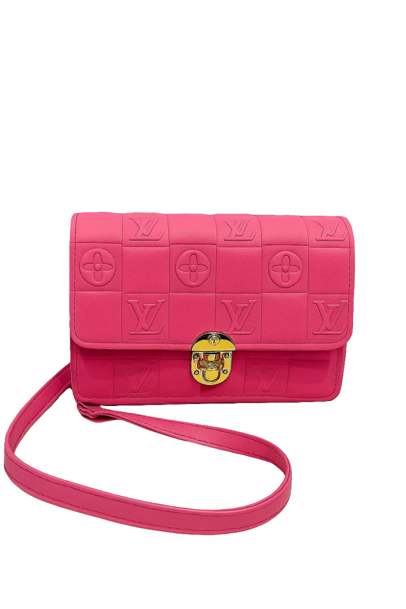 Embossed Designer Shoulder Bag with Gold Lock
