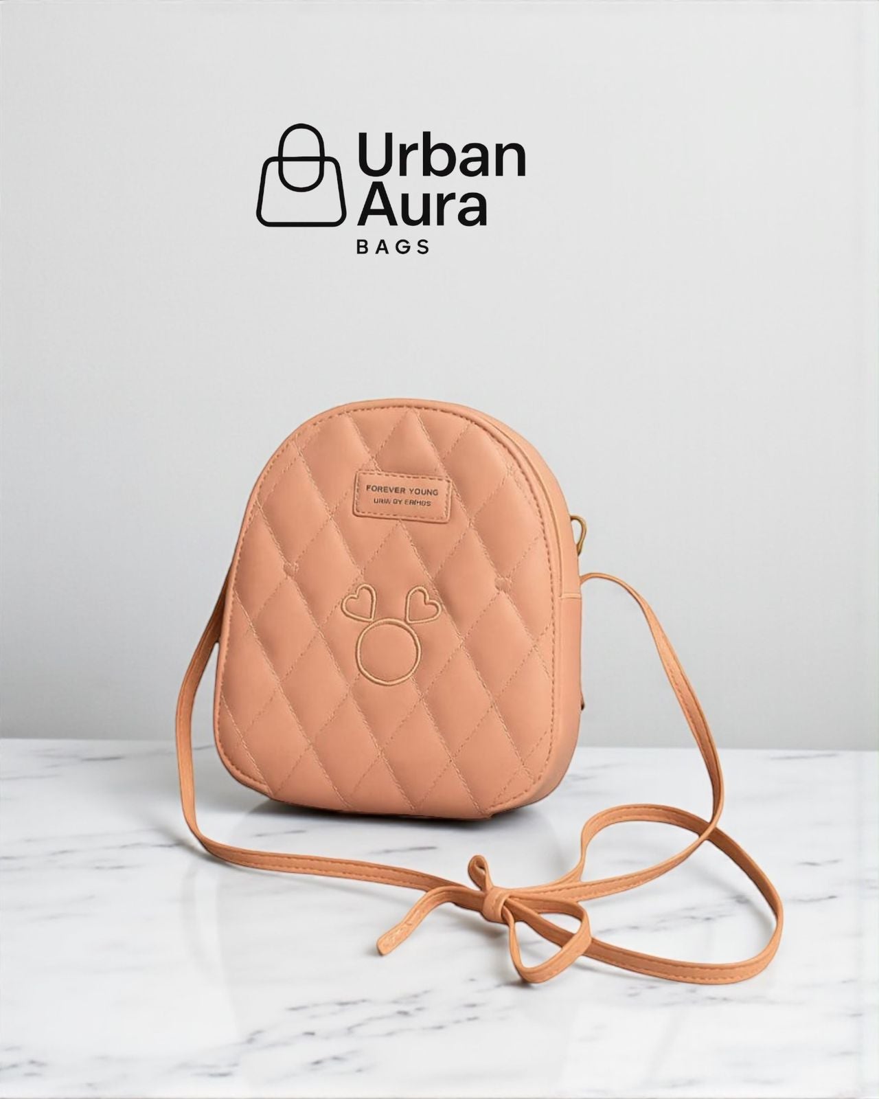 Peach Quilted Crossbody – "Forever Young" Mini Bag