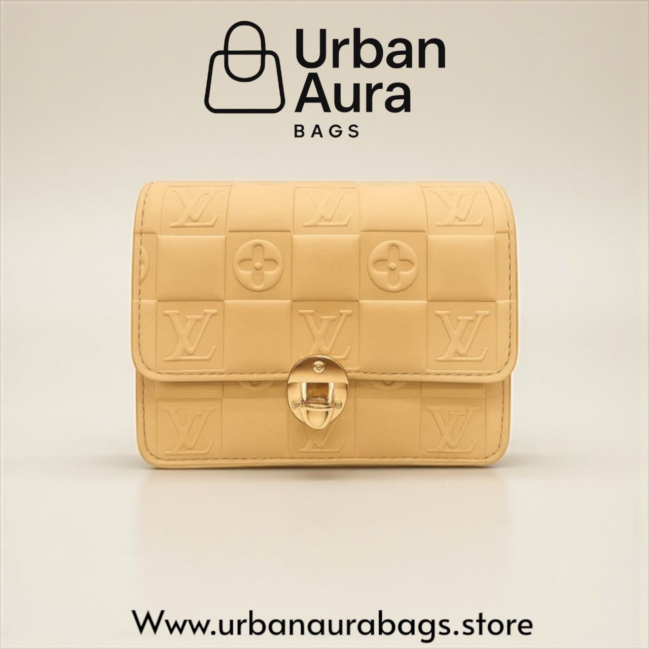 Embossed Designer Shoulder Bag with Gold Lock