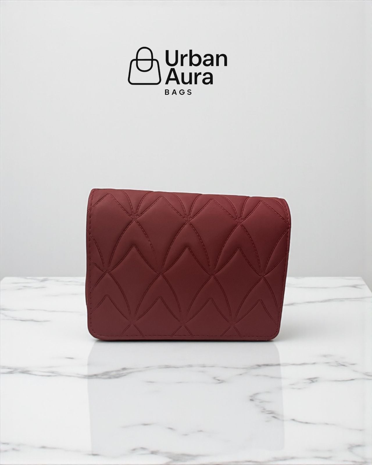 Maroon Quilted Shoulder Bag with Gold Turn-Lock