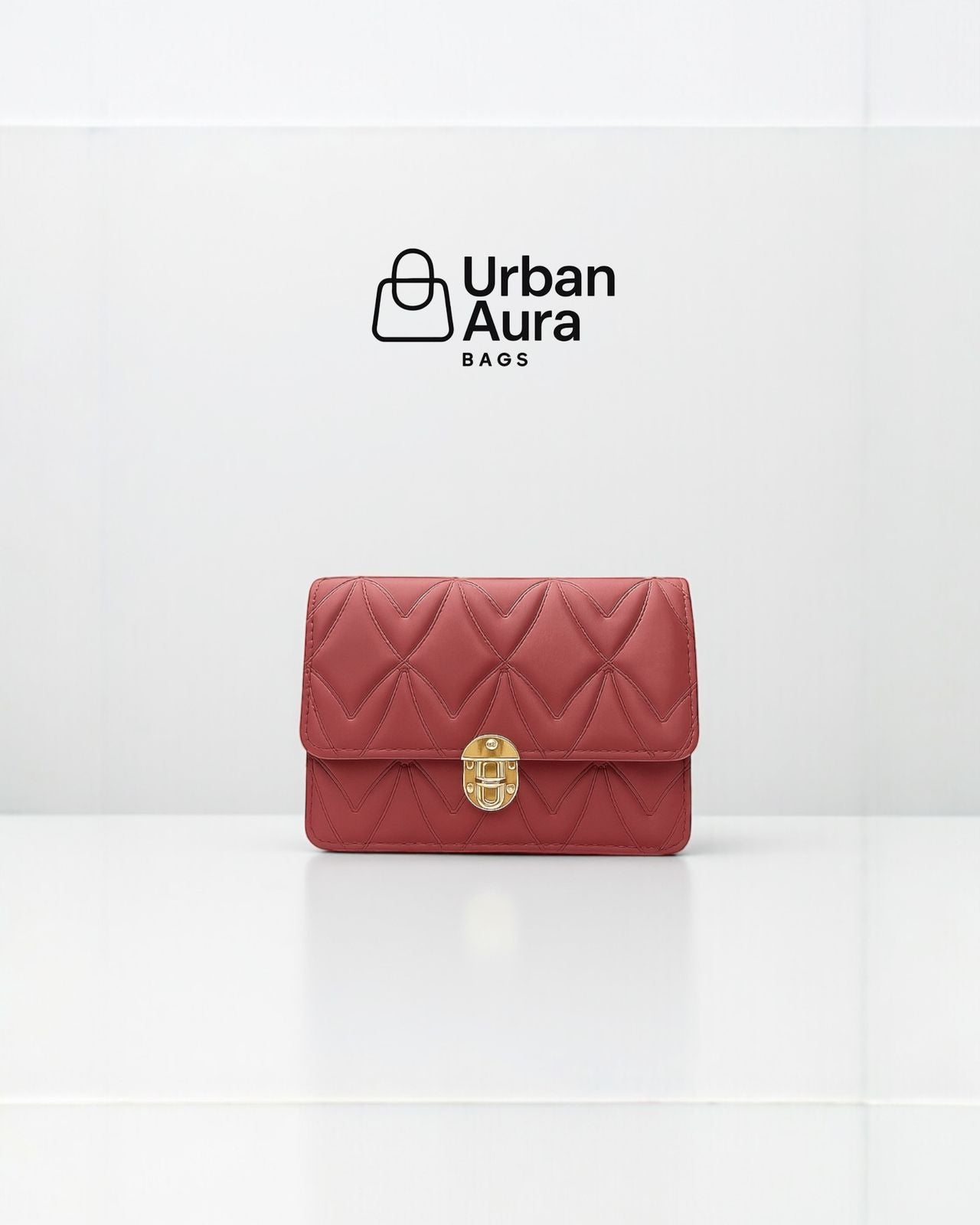 Maroon Quilted Shoulder Bag with Gold Turn-Lock