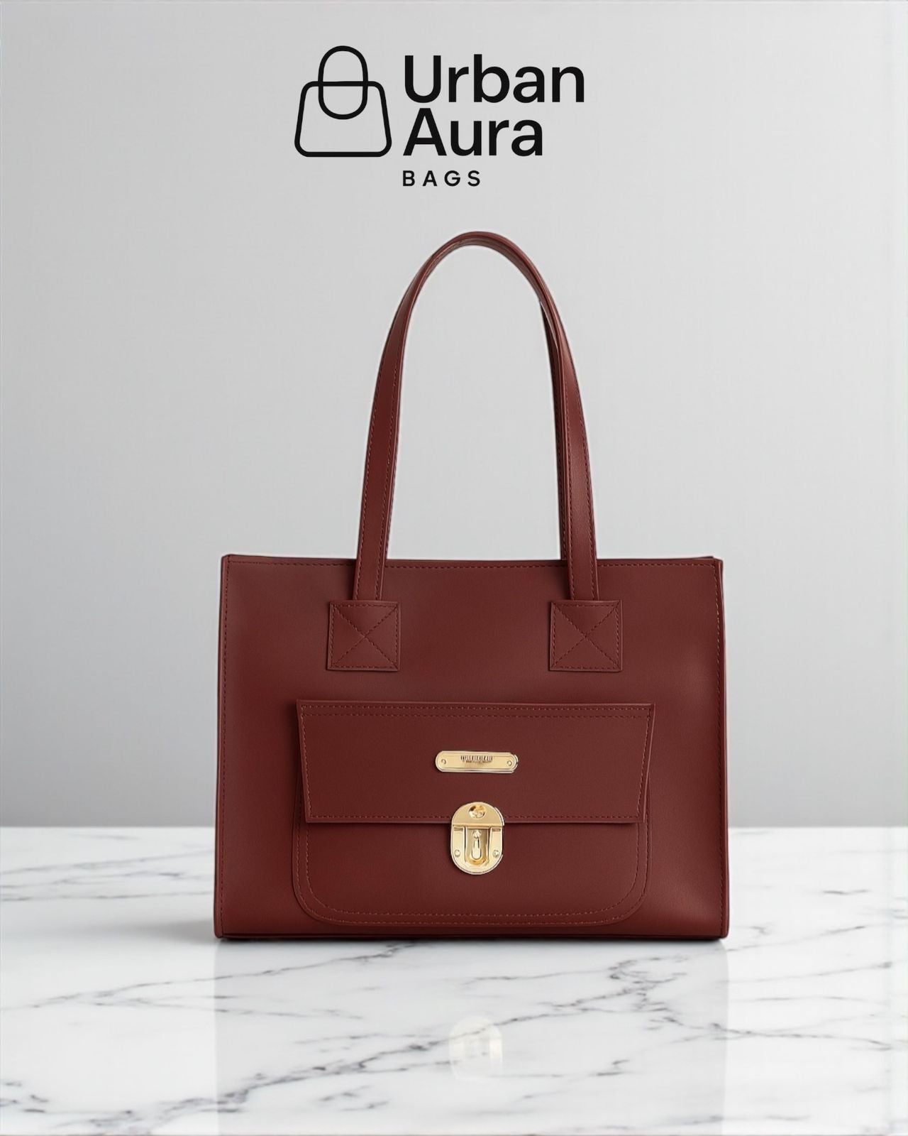 Faux Leather Tote with Gold Lock Detail