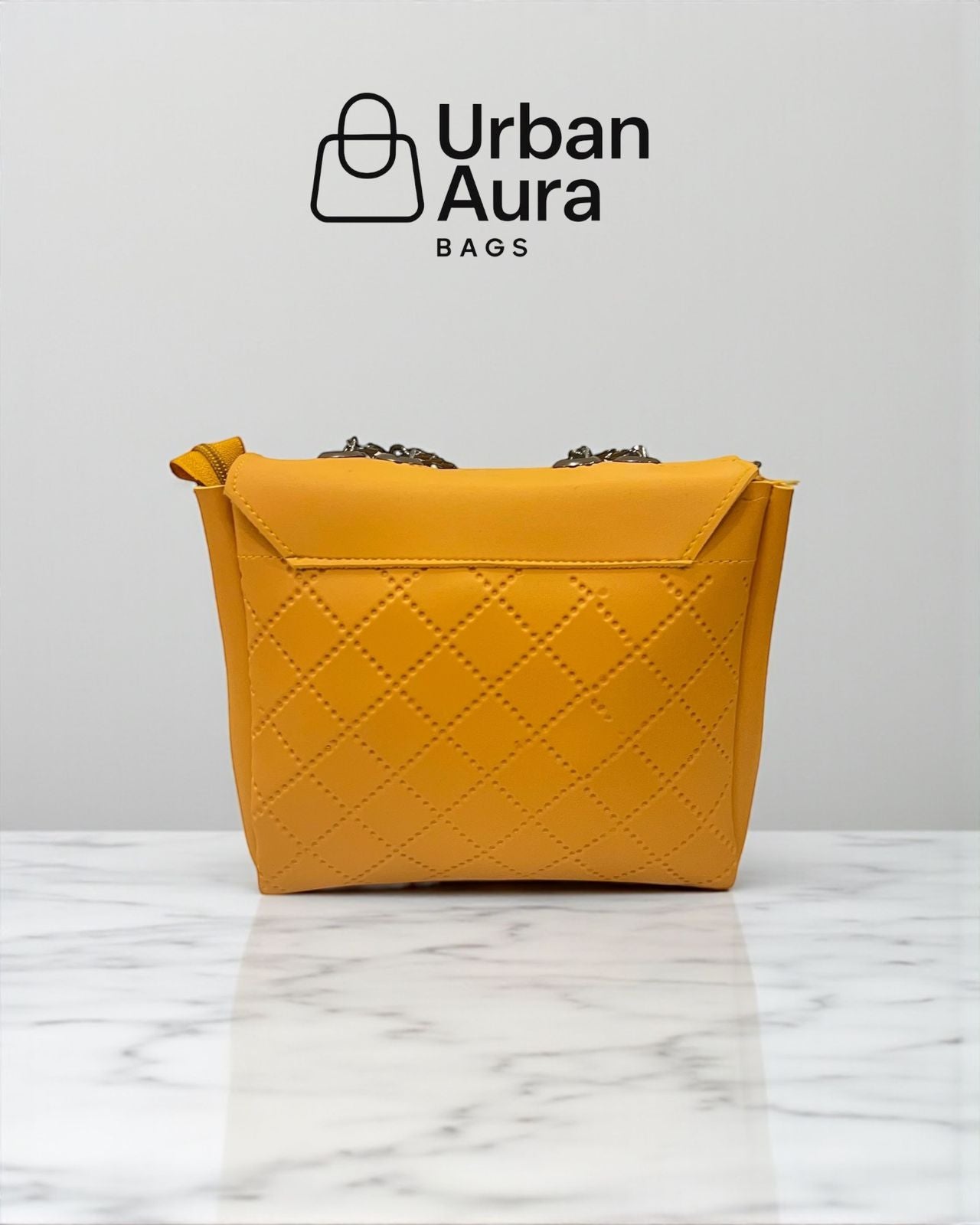 Bold Yellow Quilted Crossbody Bag with Black Chain