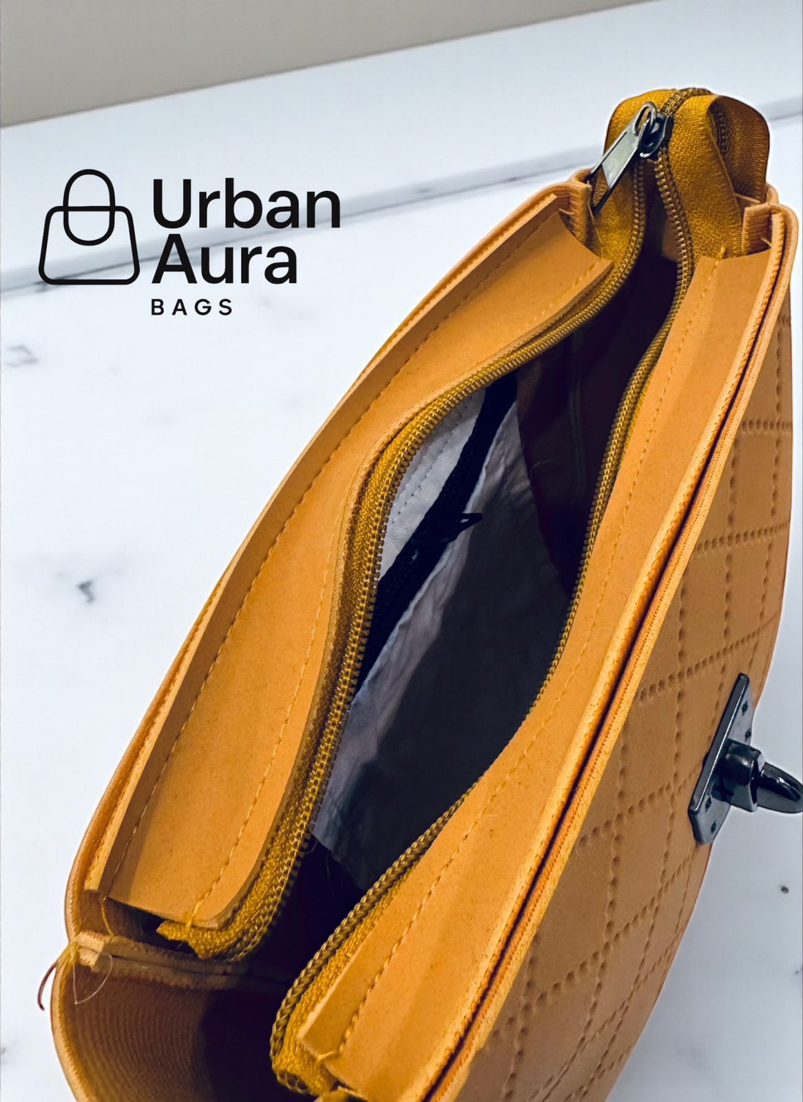 Bold Yellow Quilted Crossbody Bag with Black Chain